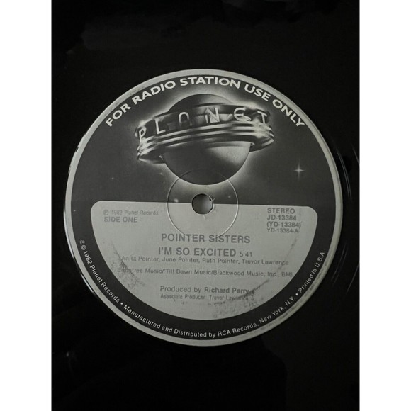The Pointer Sisters I'm So Excited 12" Promo Radio Station Vinyl JD-13384 VG - Picture 4 of 6